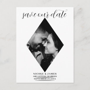 Modern Minimal Diamond Photo Wedding Save the Date Announcement Postcard