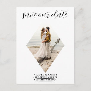 Modern Minimal Diamond Photo Wedding Save the Date Announcement Postcard
