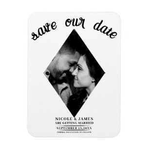 Modern Minimal Diamond Photo Wedding Save the Date Magnet