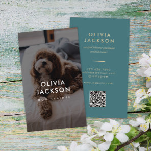 Modern Minimal Dog Trainer Pet Sitter QR Code Business Card