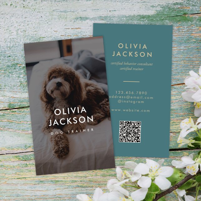 Modern Minimal Dog Trainer Pet Sitter QR Code Business Card (Creator Uploaded)