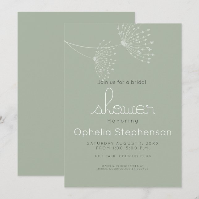 Modern Minimal Doodle Flowers Sage Green and White Invitation (Front/Back)