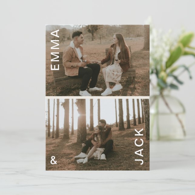 Modern minimal double photo save the date invitation (Standing Front)