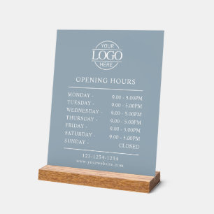 Modern Minimal Dusty Blue Business Opening Hours Acrylic Sign