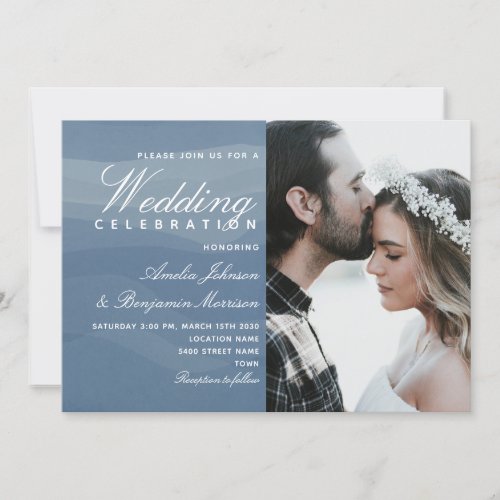 Modern Minimal Dusty Blue Photo Wedding Invitation