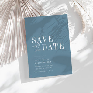modern minimal dusty blue save the date card