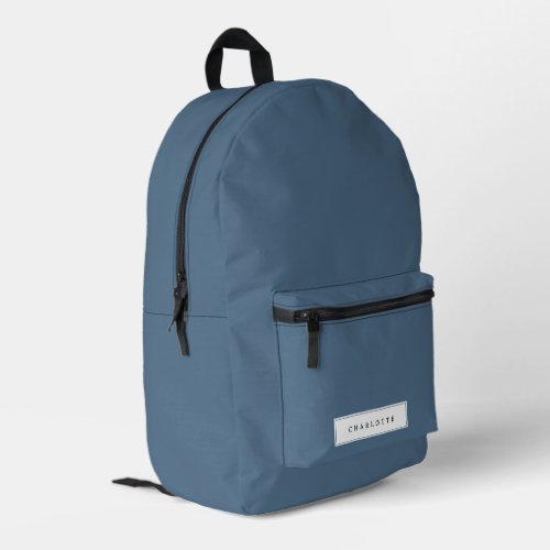 Modern Minimal Dusty Blue Solid Color Custom Name Printed Backpack
