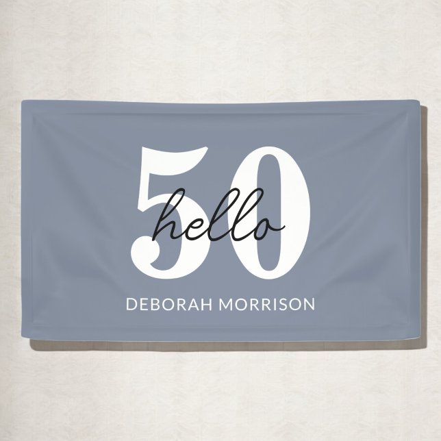 Modern Minimal Dusty Blue Typography 50th birthday Banner (Creator Uploaded)