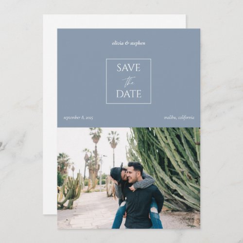 Modern Minimal Dusty Blue Typography Photo Save The Date