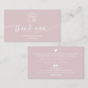 Modern minimal dusty pink script order thank you business card