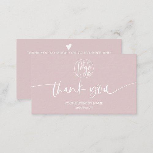 Modern minimal dusty pink script order thank you business card
