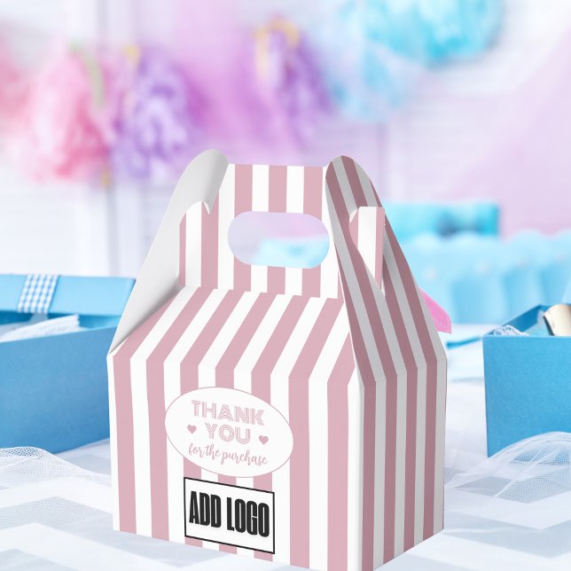 Modern Minimal Dusty Pink Stripes Business Logo  Favor Boxes (Creator Uploaded)