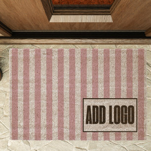 Modern Minimal Dusty Pink Stripes Business Logo  Fiber Doormat
