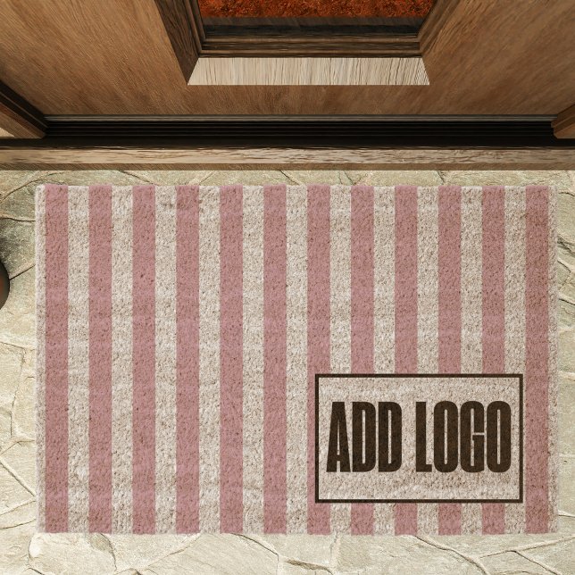 Modern Minimal Dusty Pink Stripes Business Logo  Fiber Doormat (Creator Uploaded)