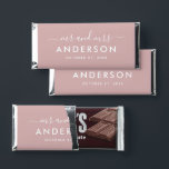 Modern Minimal Dusty Rose Personalized Mr and Mrs Hershey Bar Favors<br><div class="desc">Custom wedding Hershey's Miniatures candy favors displays a a modern and minimal "Mr and Mrs" script monogram design that can be personalized with your married last name in all caps sans serif text. Chic design features simple wedding date text and a thank you message appears on the back. The classic...</div>