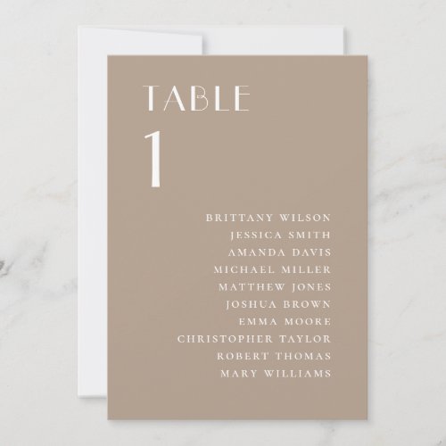 Modern Minimal Dusty Taupe Wedding Seating Chart Invitation