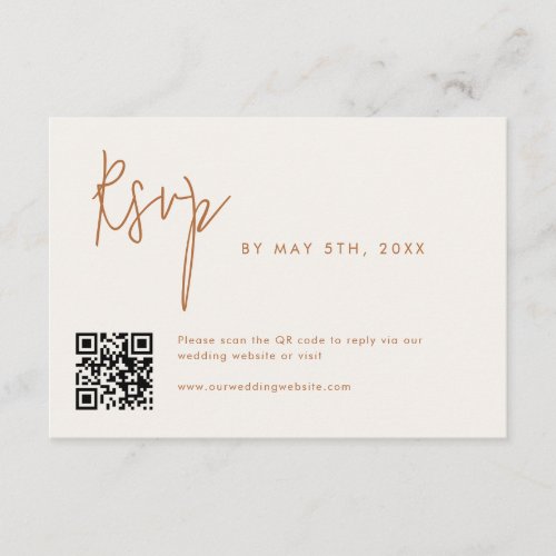 Modern Minimal Earthy Wedding QR Code RSVP Enclosure Card