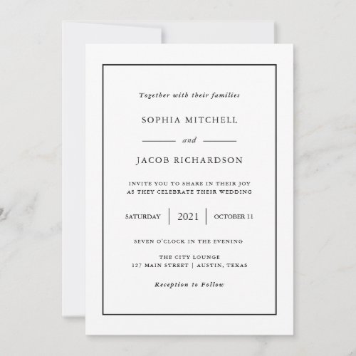 Modern Minimal  Editable Color Border Wedding Invitation