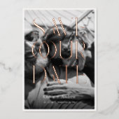 Modern Minimal Editorial Style Photo Save the Date Foil Invitation (Front)