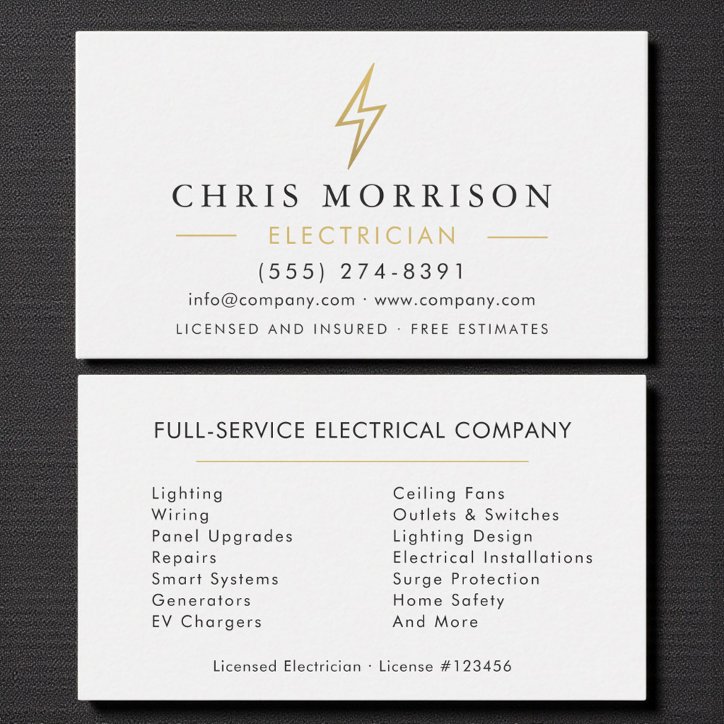 Modern Minimal Electrician White Gold Business Card