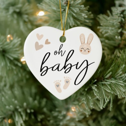 Modern Minimal Elegant Baby Announcement Pregnancy Ceramic Ornament