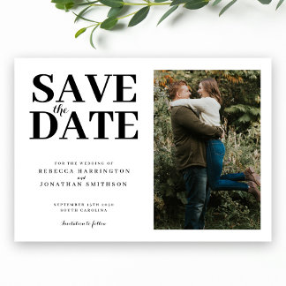 Modern Minimal Elegant Black White Photo Wedding  Save The Date