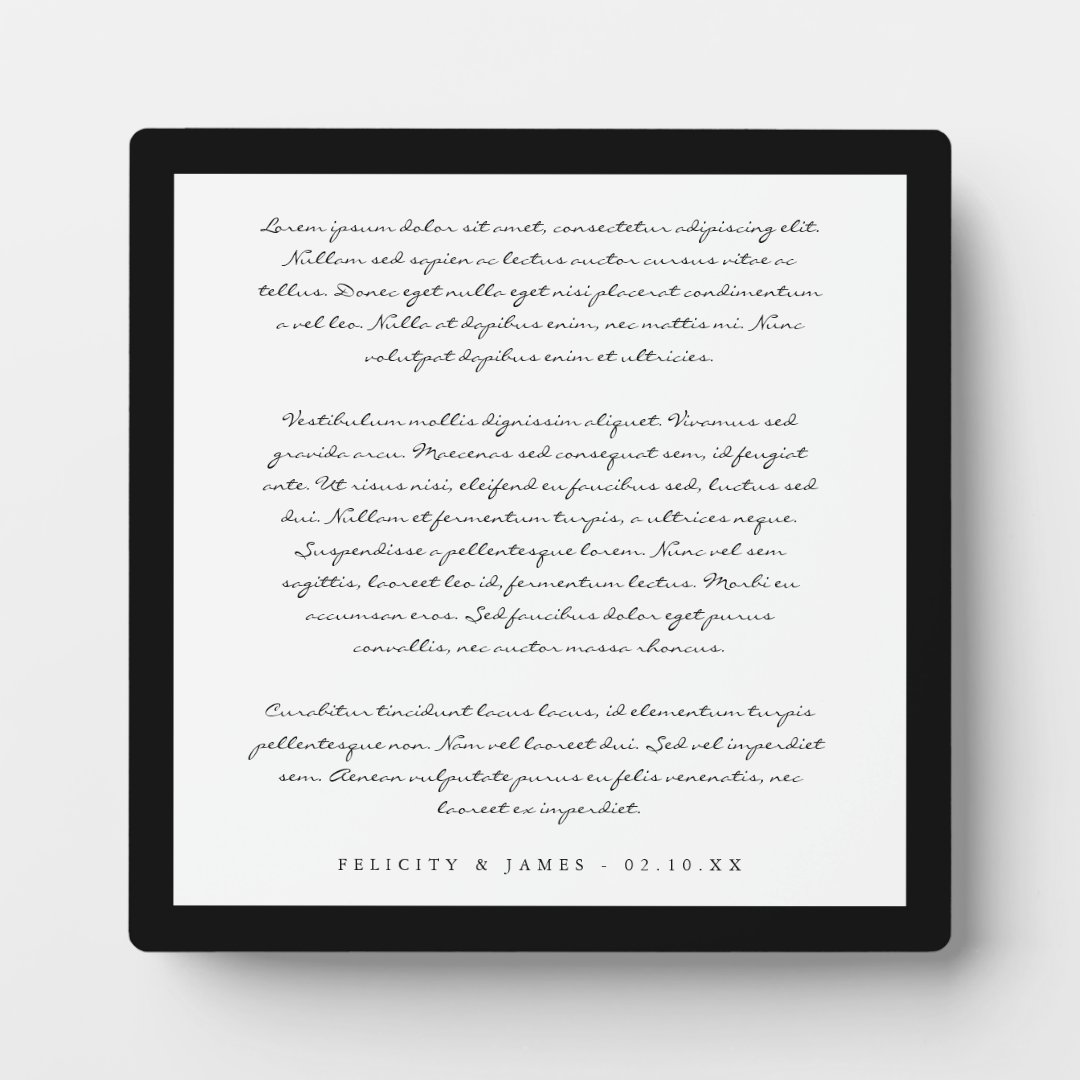 Modern Minimal & Elegant Black/White Wedding Vows Plaque Zazzle