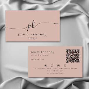 Modern Minimal Elegant Blush Monogram QR Code Business Card