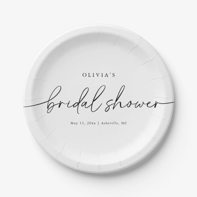 Modern Minimal Elegant Bridal Shower  Paper Plates (Front)