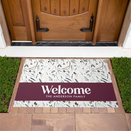  Modern minimal elegant burgundy welcome Doormat