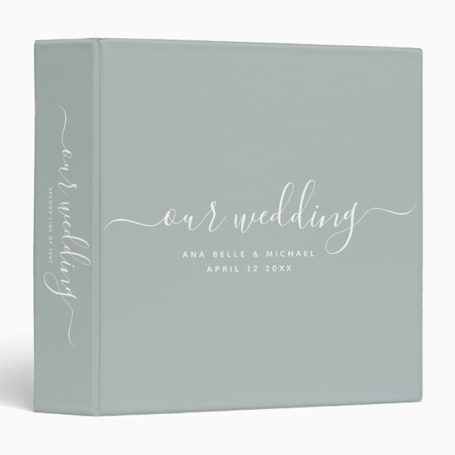 Modern Minimal Elegant Calligraphy Wedding Album 3 Ring Binder (Front/Spine)