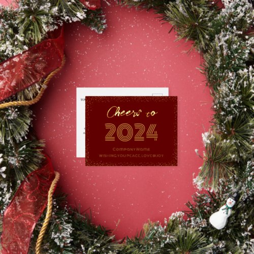 Modern Minimal Elegant Cheers to Foil Holiday Postcard