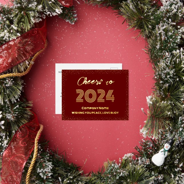 Modern Minimal Elegant Cheers to Foil Holiday Postcard (Insitu)