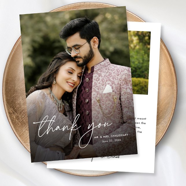 Modern Minimal Elegant Chic 2 Photos Wedding Thank You Card (Creator Uploaded)