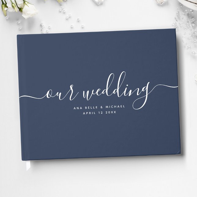 Modern Minimal Elegant Chic Navy Blue Wedding Guest Book (Creator Uploaded)