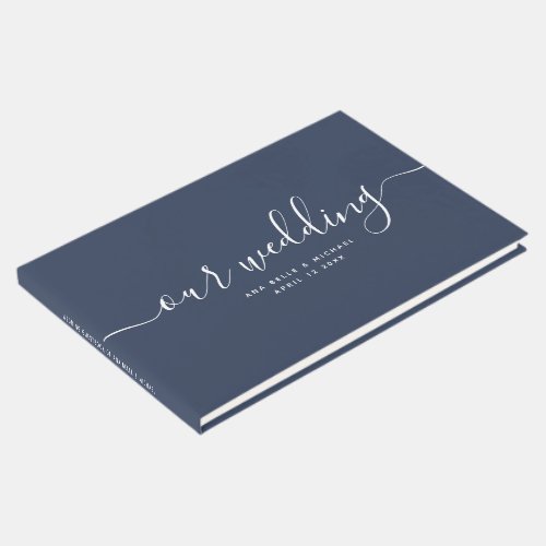 Modern Minimal Elegant Chic Navy Blue Wedding Guest Book