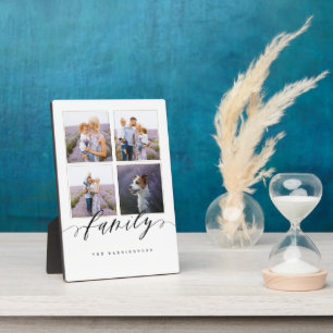 Modern Minimal Elegant Family Photo Collage Grid Plaque
