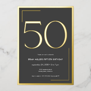 Modern Minimal Elegant Fiftieth Birthday Foil Invitation