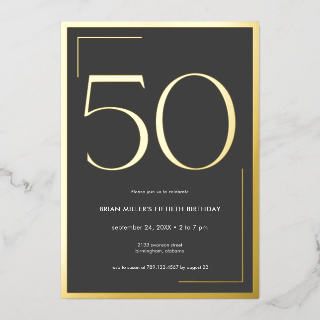 Modern Minimal Elegant Fiftieth Birthday Foil Invitation (Front)