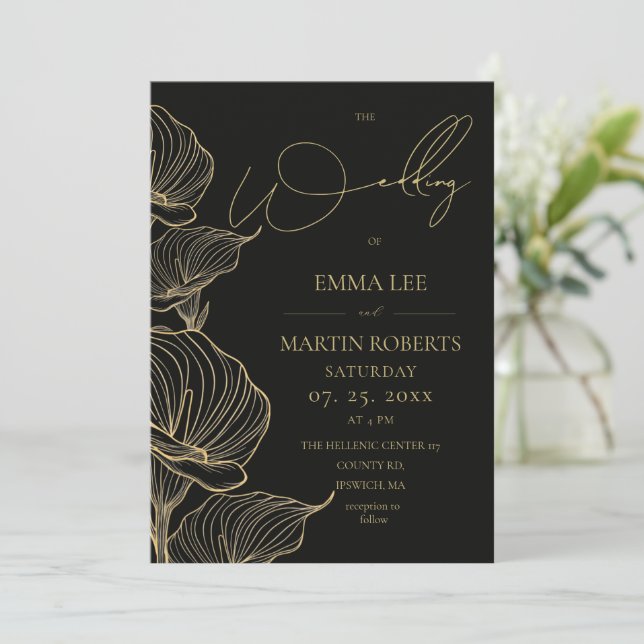 Modern Minimal Elegant Flower Wedding  Invitation (Standing Front)