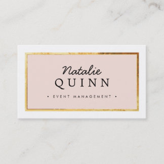 MODERN MINIMAL elegant gold border black pale pink Business Card