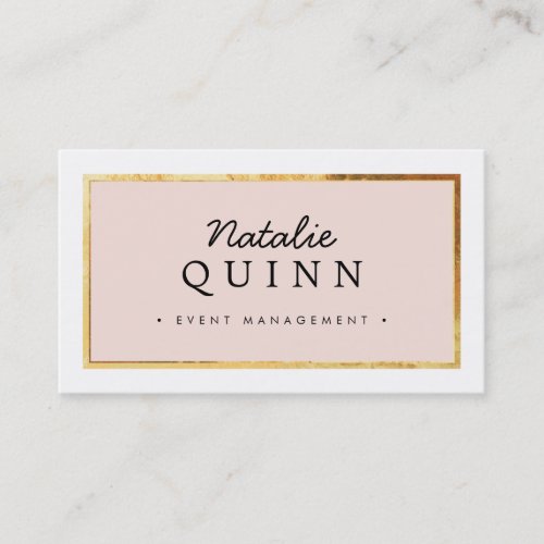 MODERN MINIMAL elegant gold border black pale pink Business Card