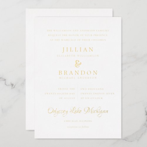 Modern Minimal  Elegant Gold Foil Wedding Foil Invitation