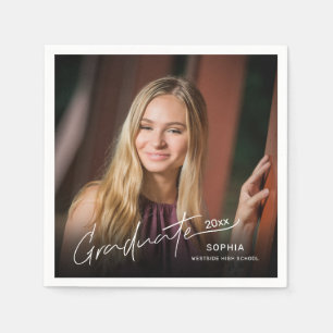 Modern Minimal Elegant Graduate Script Photo Napkins