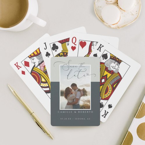 Modern Minimal  Elegant Gray Two Tone Photo Poker Cards