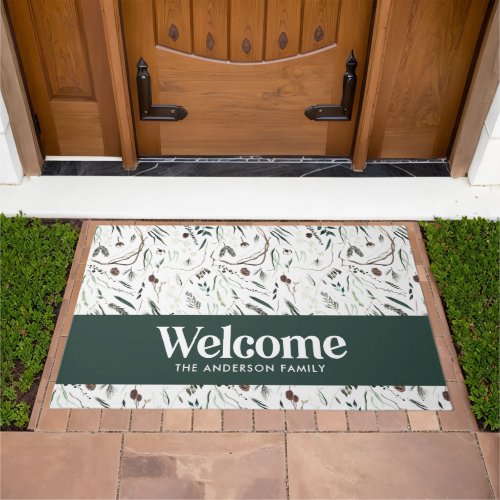  Modern minimal elegant green welcome Doormat