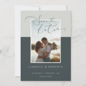 Modern, Minimal & Elegant Grey Two Tone Photo Save The Date (Front)