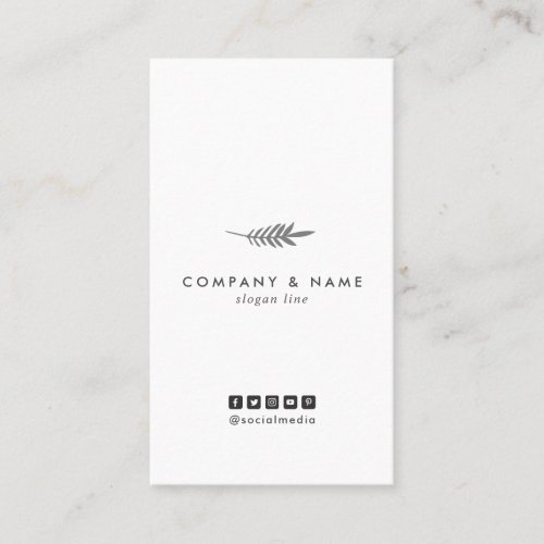 Modern Minimal Elegant Leaf White  Grey Vertical Business Card