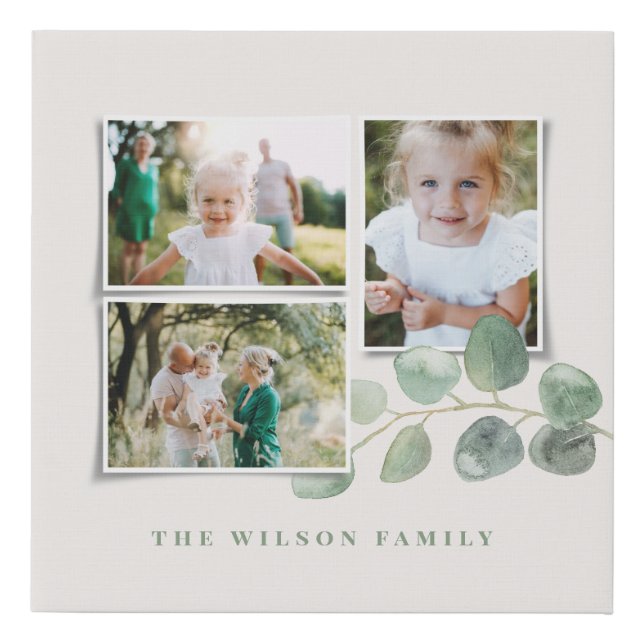 Modern minimal elegant minimal eucalyptus faux canvas print (Front)