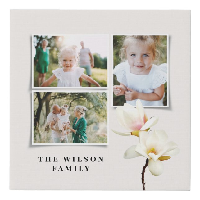 Modern minimal elegant minimal magnolia faux canvas print (Front)